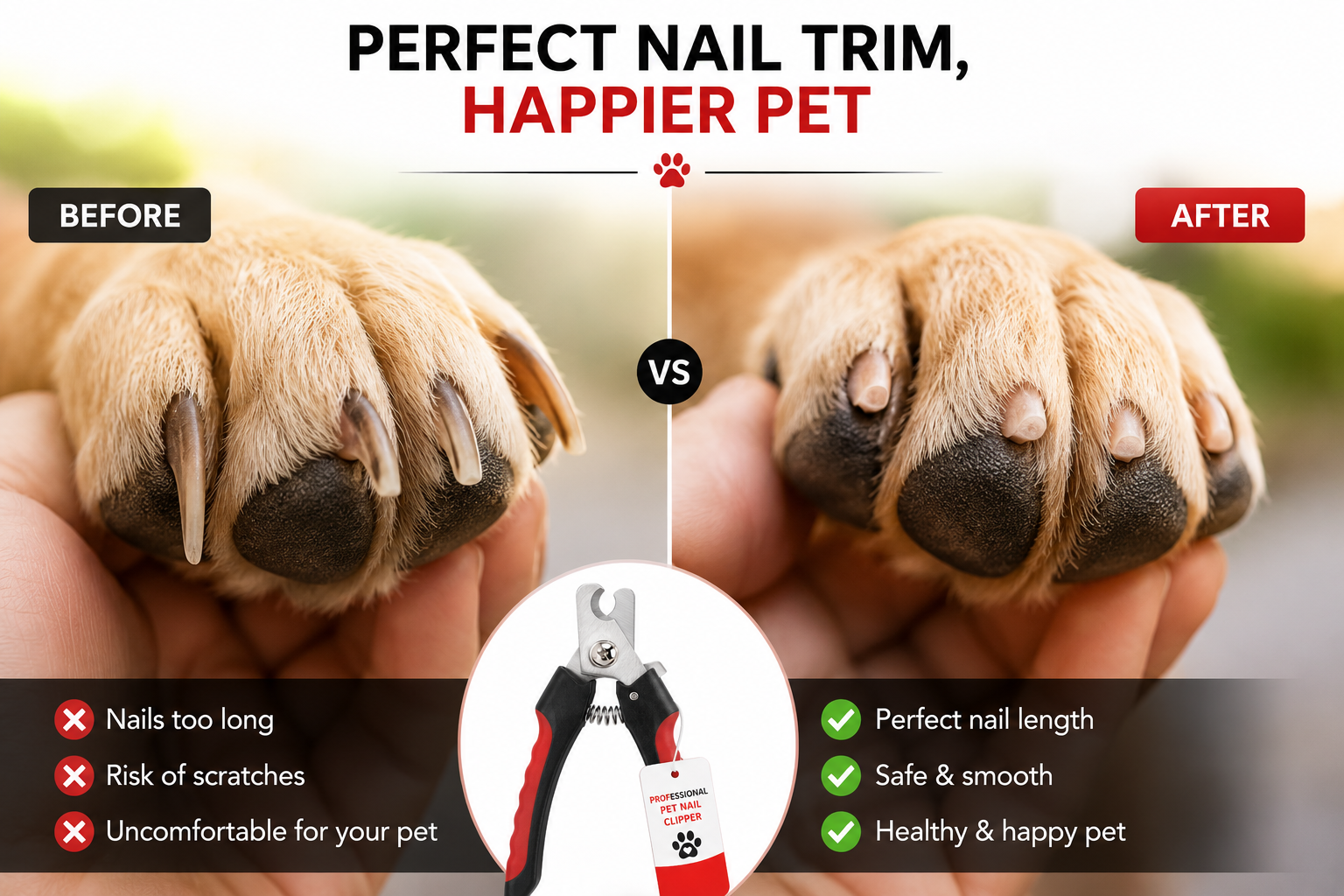 Professional Pet Nail Clipper for Dogs & Cats | Safe & Easy Nail Trimmer
