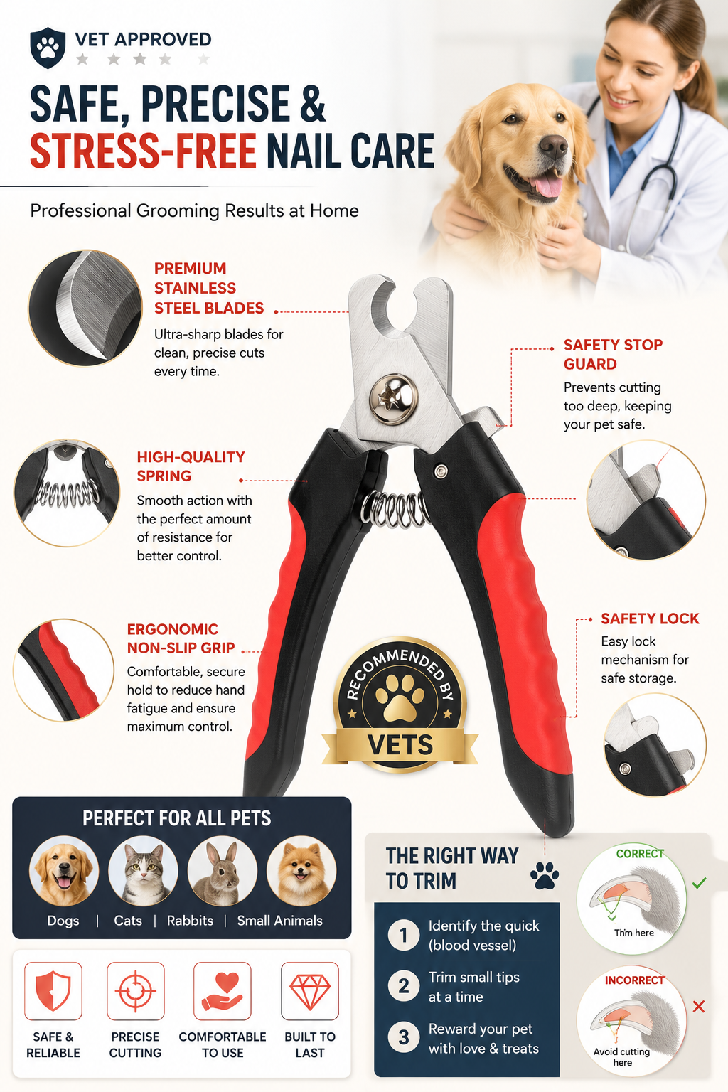 Professional Pet Nail Clipper for Dogs & Cats | Safe & Easy Nail Trimmer