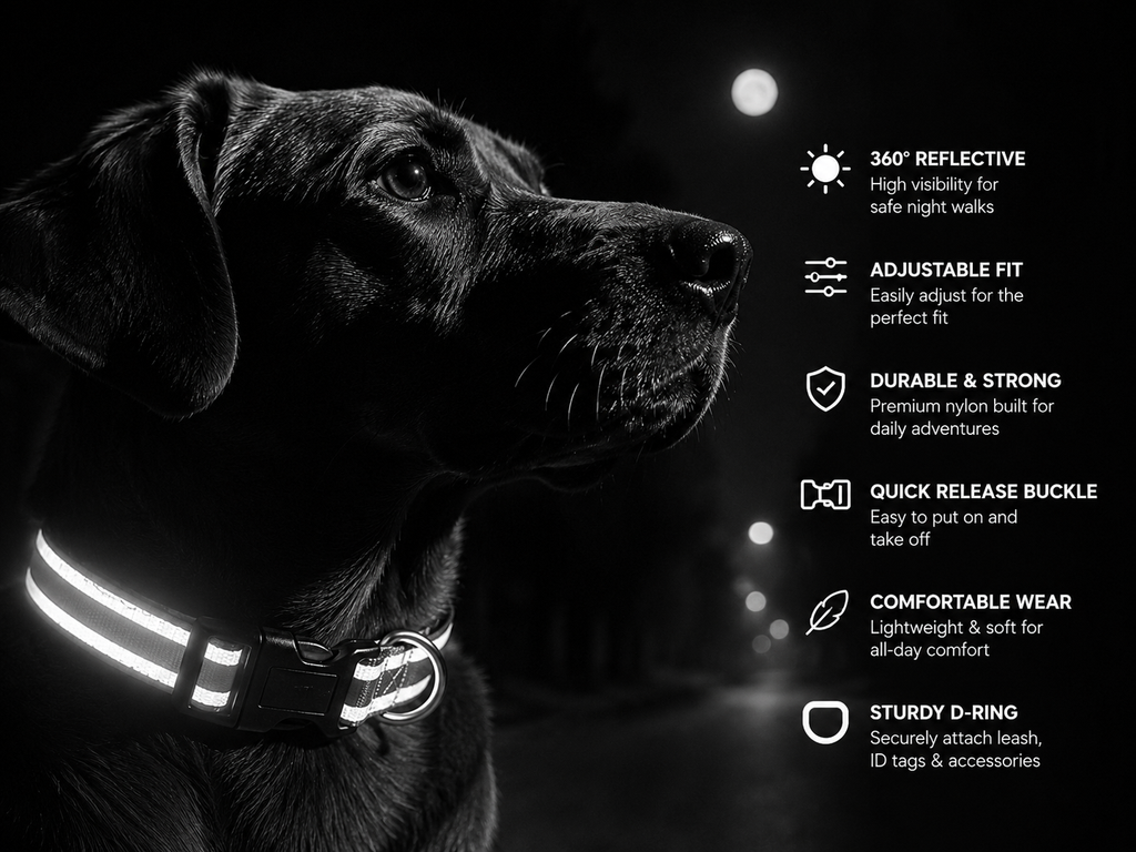 Premium Reflective Safety Dog Collar | Adjustable Nylon Collar for Dogs