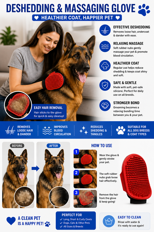 3-in-1 Pet Grooming Glove Set for Dogs & Cats | Deshedding, Bath & Massage Gloves