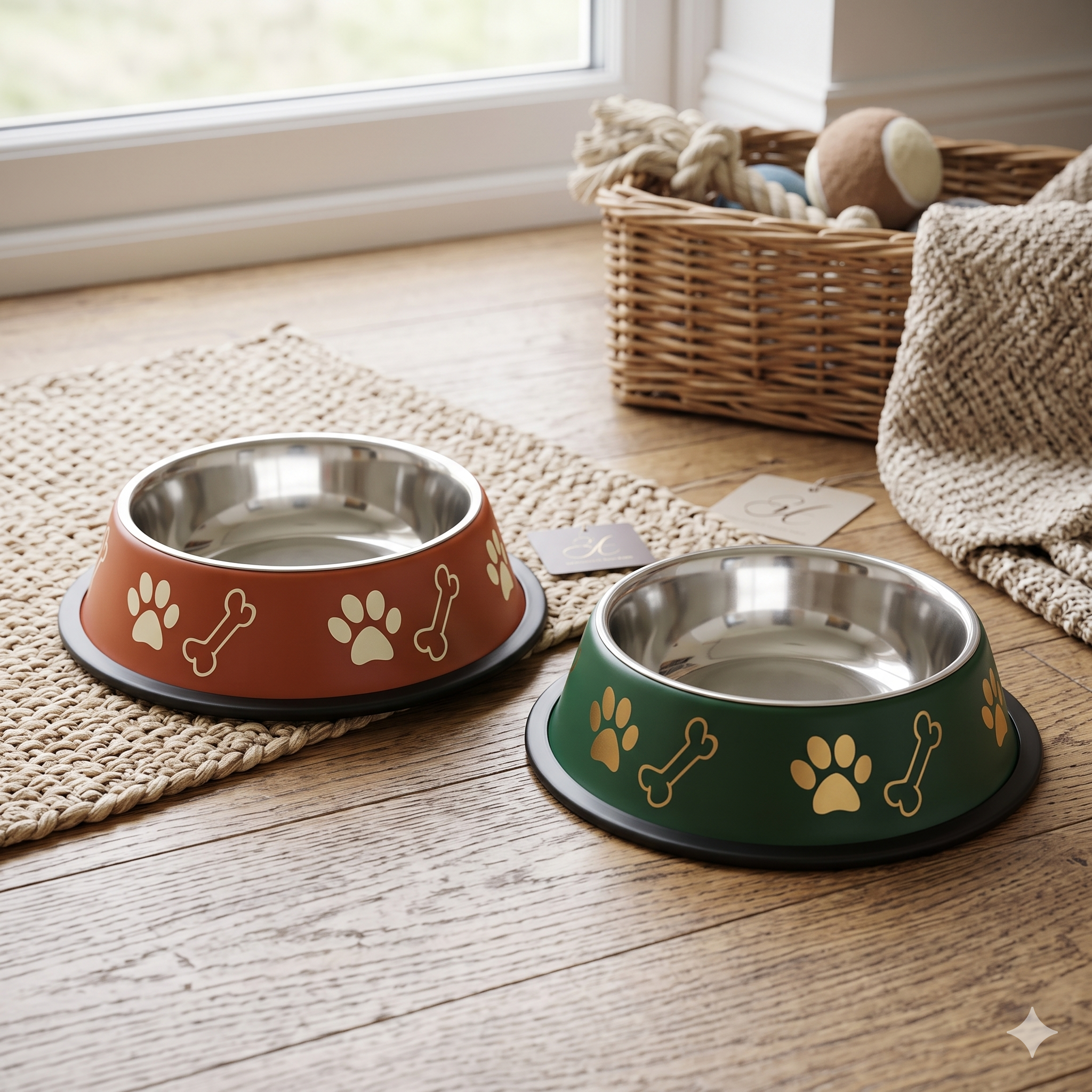 Premium Stainless Steel Anti-Skid Pet Bowls (Set of 2) | Food & Water Bowl for Dogs & Cats