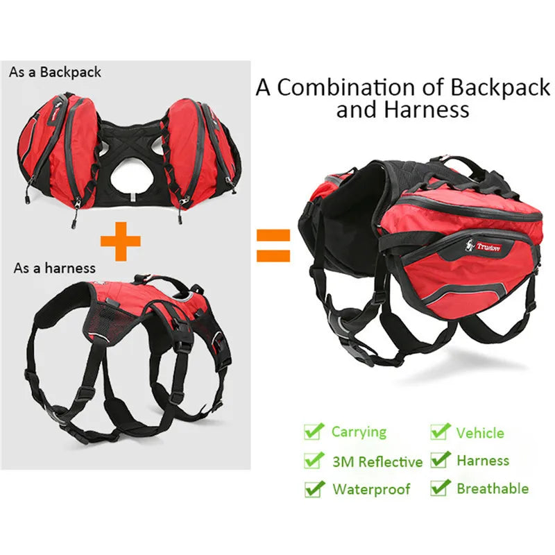 TRUELOVE® Waterproof Dog Backpack Harness – Detachable Carrier for Hiking & Travel
