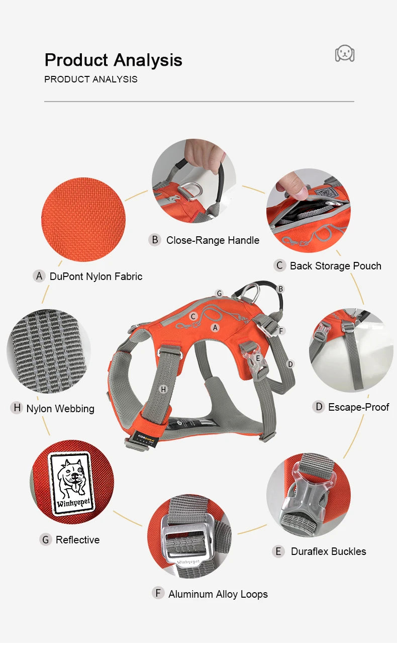 Escape-Proof Tactical Dog Harness with Storage Pocket – Adjustable Training & Outdoor Vest
