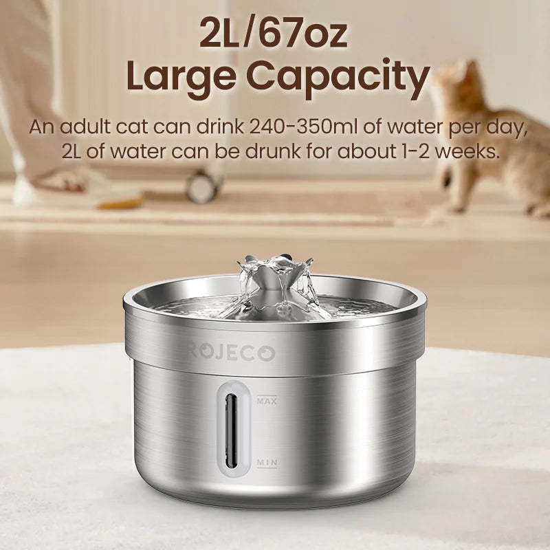 Premium Stainless Steel Pet Water Fountain – Automatic, Rechargeable & Ultra-Quiet