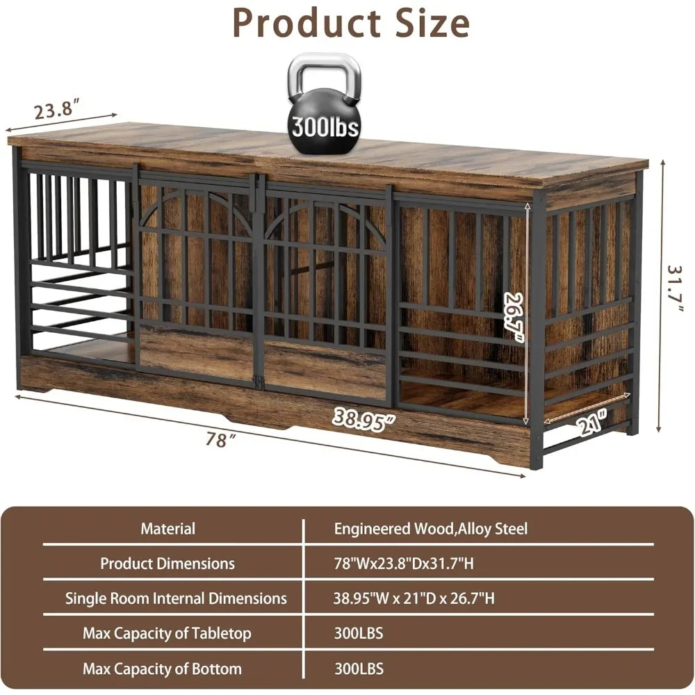 Furniture-Style Double Dog Crate – Extra-Large Indoor Kennel with Divider for Two Dogs