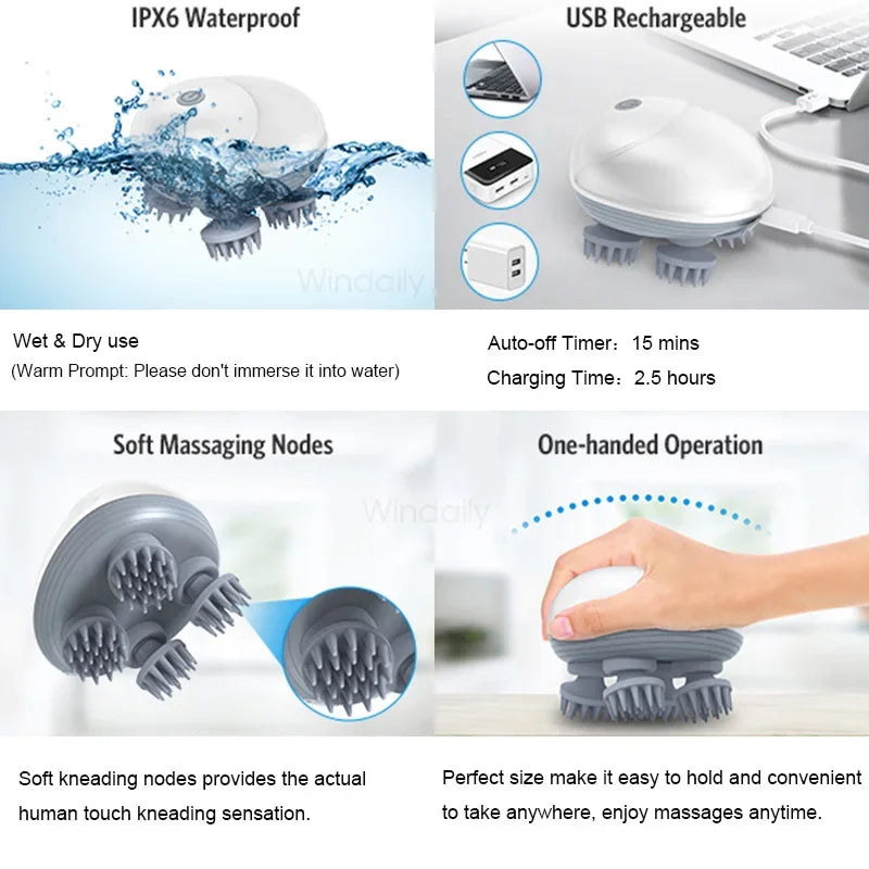 Electric Scalp & Body Massager – Deep Kneading Vibrations for Humans & Pets