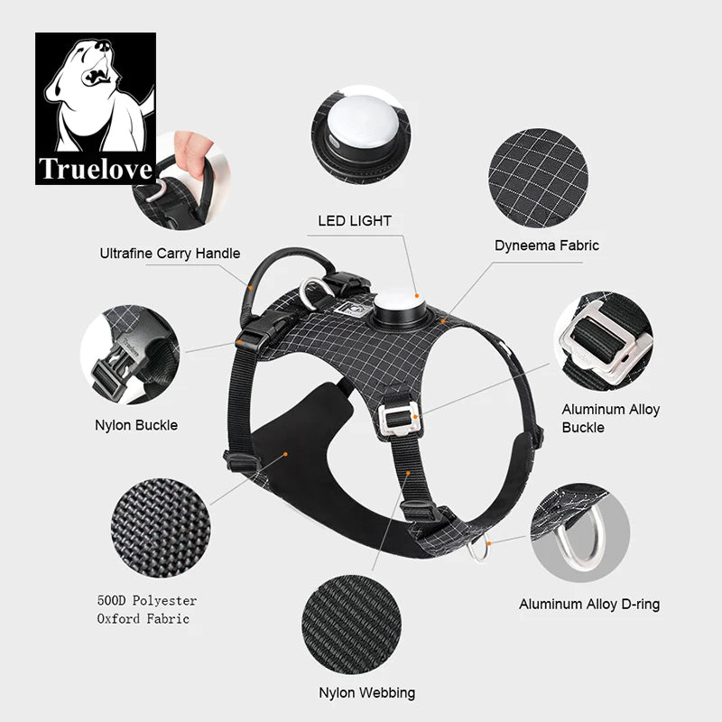 LED Dog Harness with Tracker Holder – Adjustable Night-Safety Harness for Outdoor Use