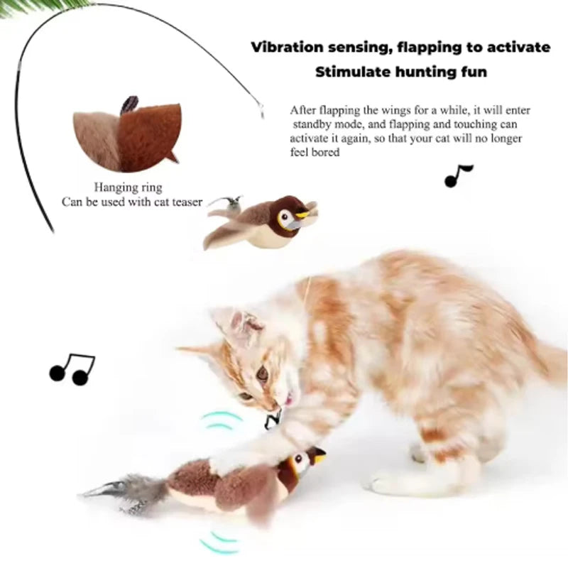 Interactive Flapping Bird Cat Toy with Catnip – Touch-Activated Rechargeable Plush Toy for Indoor Cats