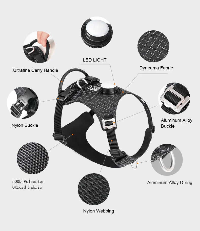 LED Dog Harness with Tracker Holder – Adjustable Night-Safety Harness for Outdoor Use