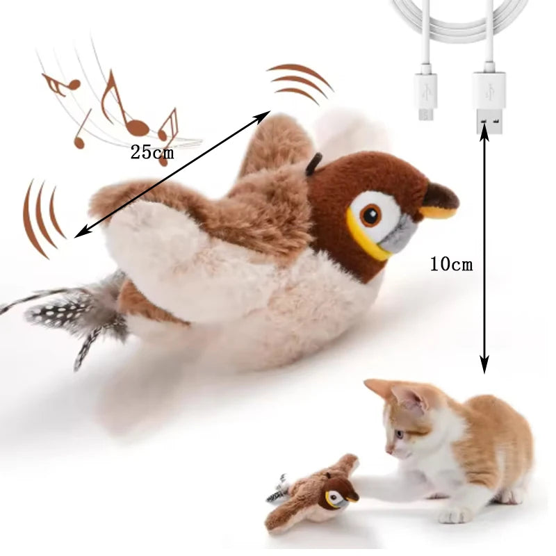 Interactive Flapping Bird Cat Toy with Catnip – Touch-Activated Rechargeable Plush Toy for Indoor Cats