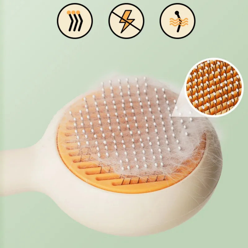 Self-Cleaning Cat Grooming Brush – One-Click Deshedding & Massage Comb for Cats