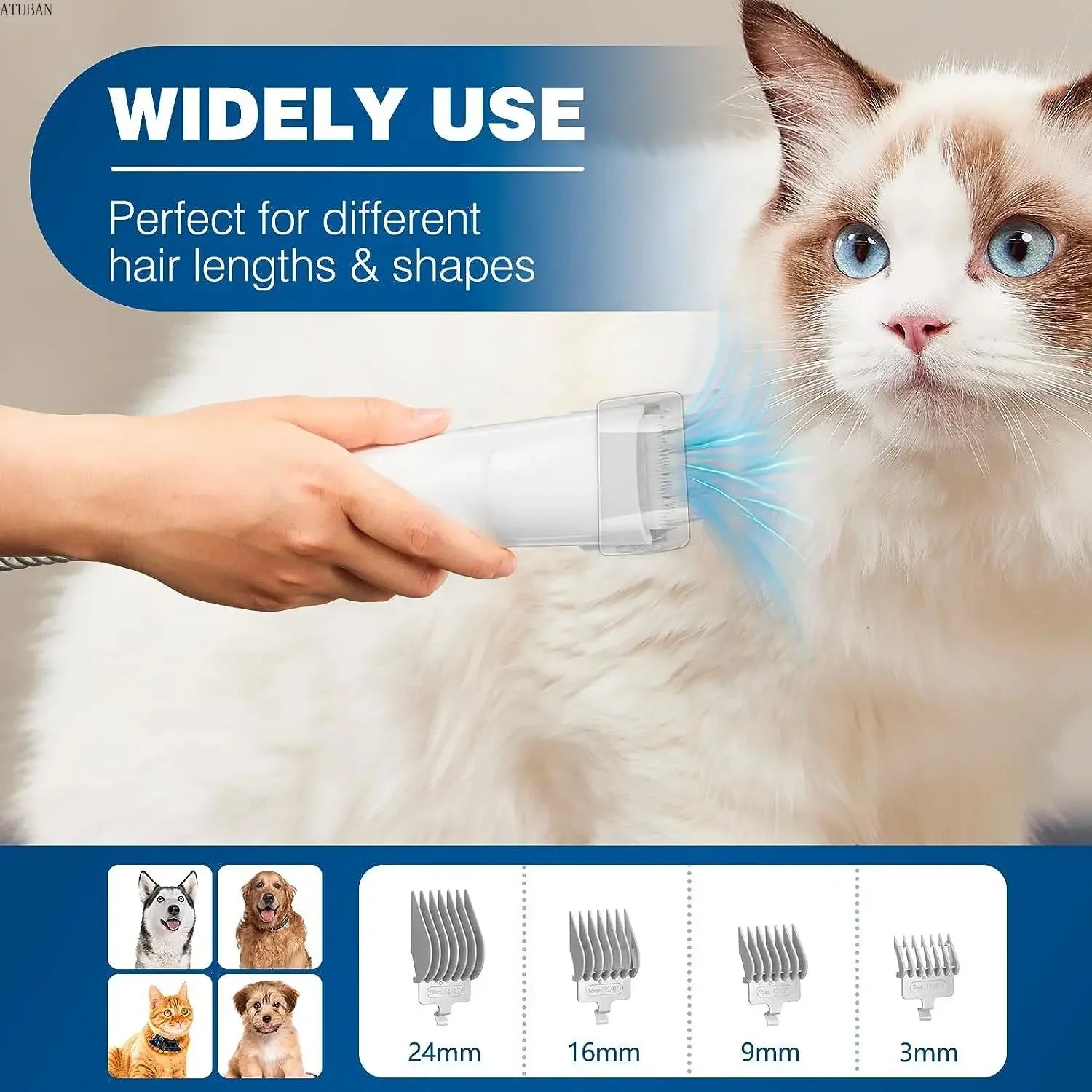 Pet Grooming Vacuum Kit – Low-Noise Hair Trimmer & Brush with 2.3L Hair Collector