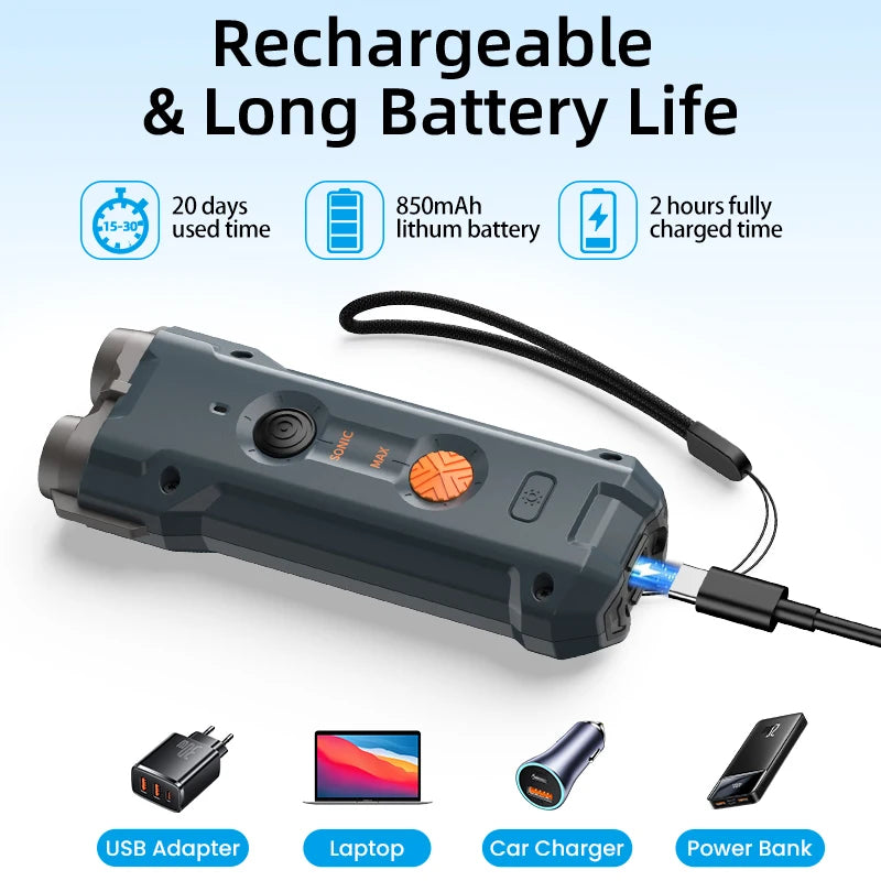 ROJECO 2-in-1 Ultrasonic Dog Training Device with Flashlight – Rechargeable Bark Control Tool