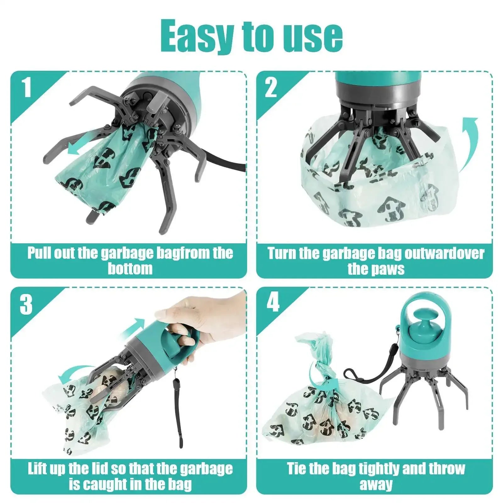 Hands-Free Portable Dog Pooper Scooper with Built-In Bag Dispenser – No-Touch Pet Waste Grabber for Outdoor Walks