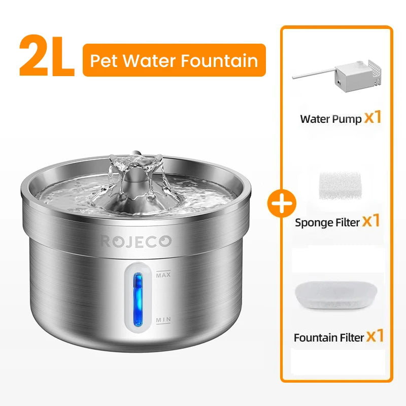 Premium Stainless Steel Pet Water Fountain – Automatic, Rechargeable & Ultra-Quiet