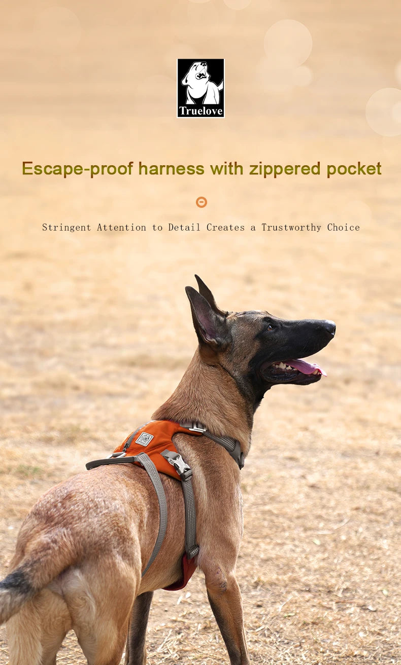 Escape-Proof Tactical Dog Harness with Storage Pocket – Adjustable Training & Outdoor Vest