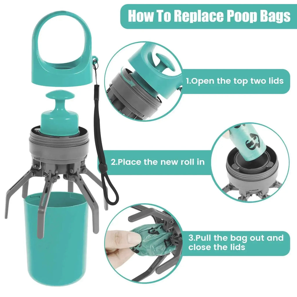 Hands-Free Portable Dog Pooper Scooper with Built-In Bag Dispenser – No-Touch Pet Waste Grabber for Outdoor Walks