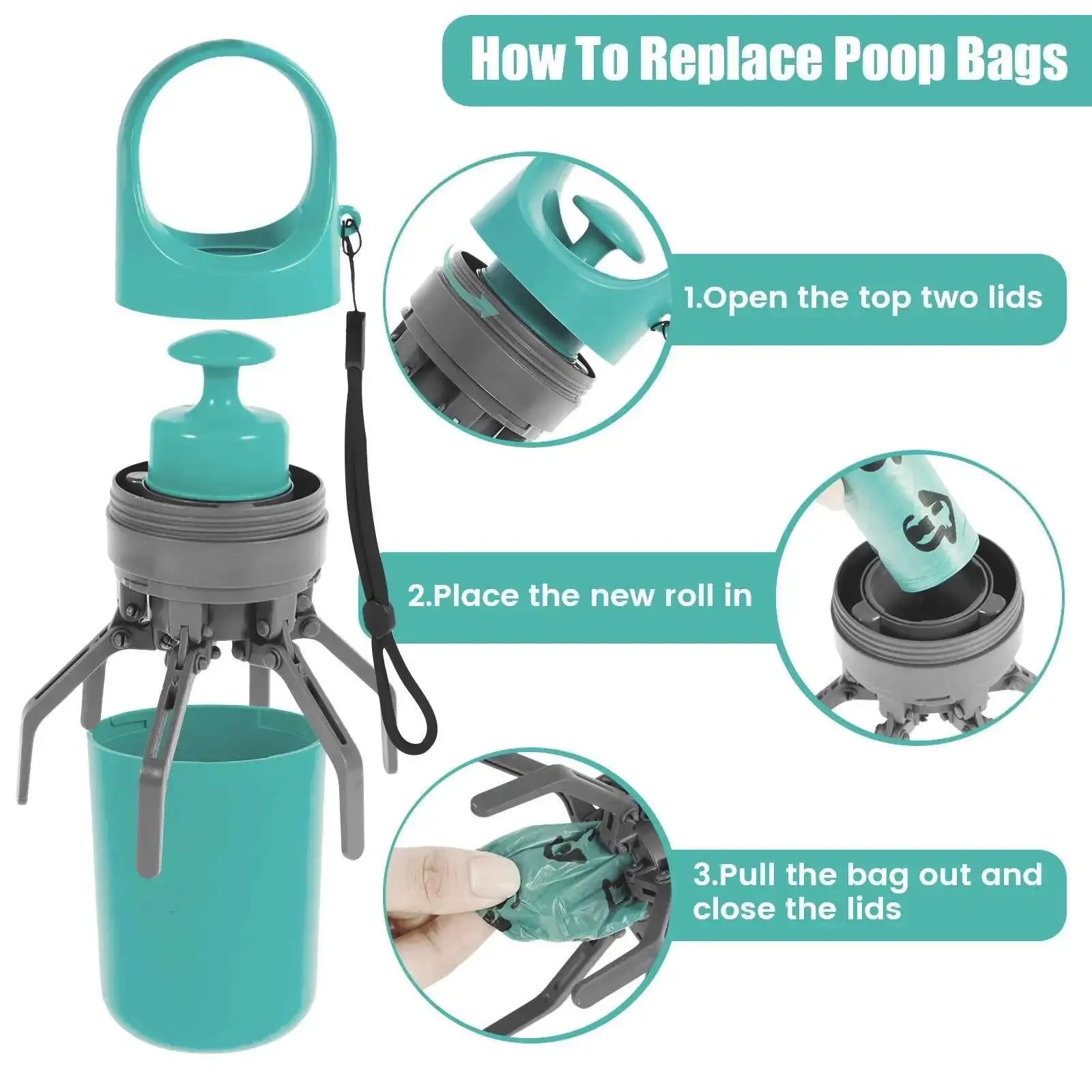 Hands-Free Portable Dog Pooper Scooper with Built-In Bag Dispenser – No-Touch Pet Waste Grabber for Outdoor Walks
