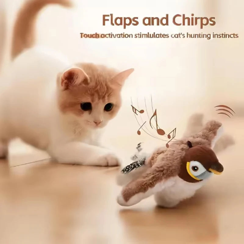 Interactive Flapping Bird Cat Toy with Catnip – Touch-Activated Rechargeable Plush Toy for Indoor Cats