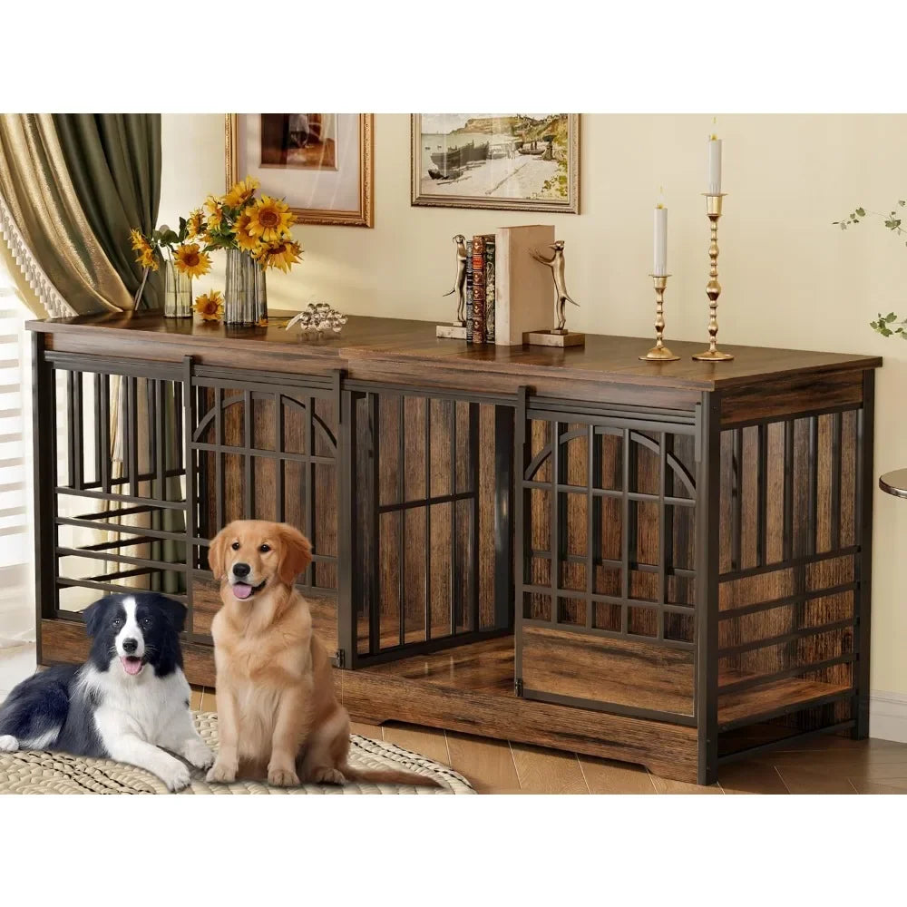 Furniture-Style Double Dog Crate – Extra-Large Indoor Kennel with Divider for Two Dogs