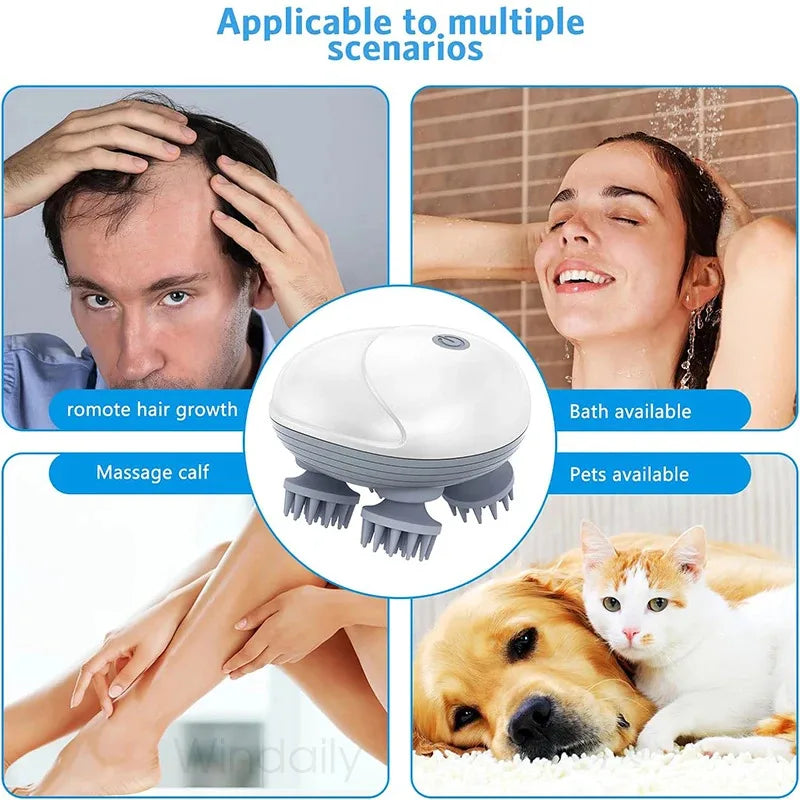 Electric Scalp & Body Massager – Deep Kneading Vibrations for Humans & Pets
