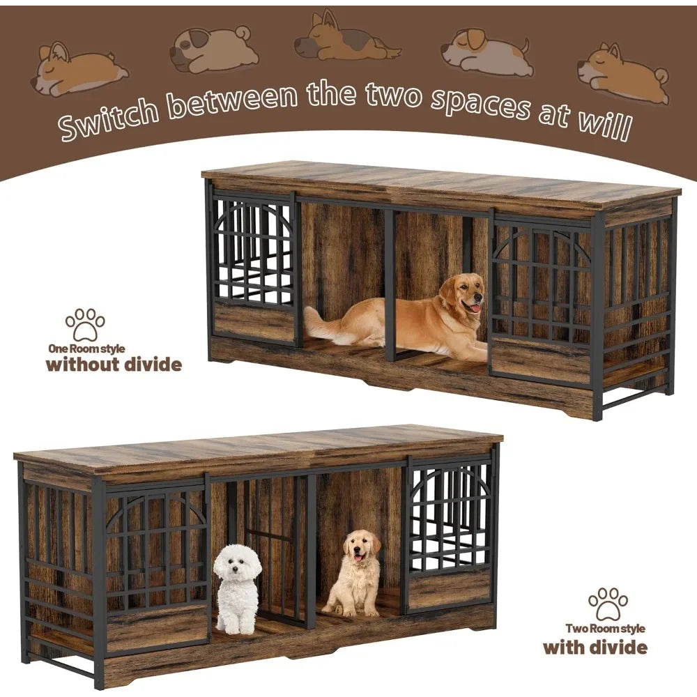 Furniture-Style Double Dog Crate – Extra-Large Indoor Kennel with Divider for Two Dogs