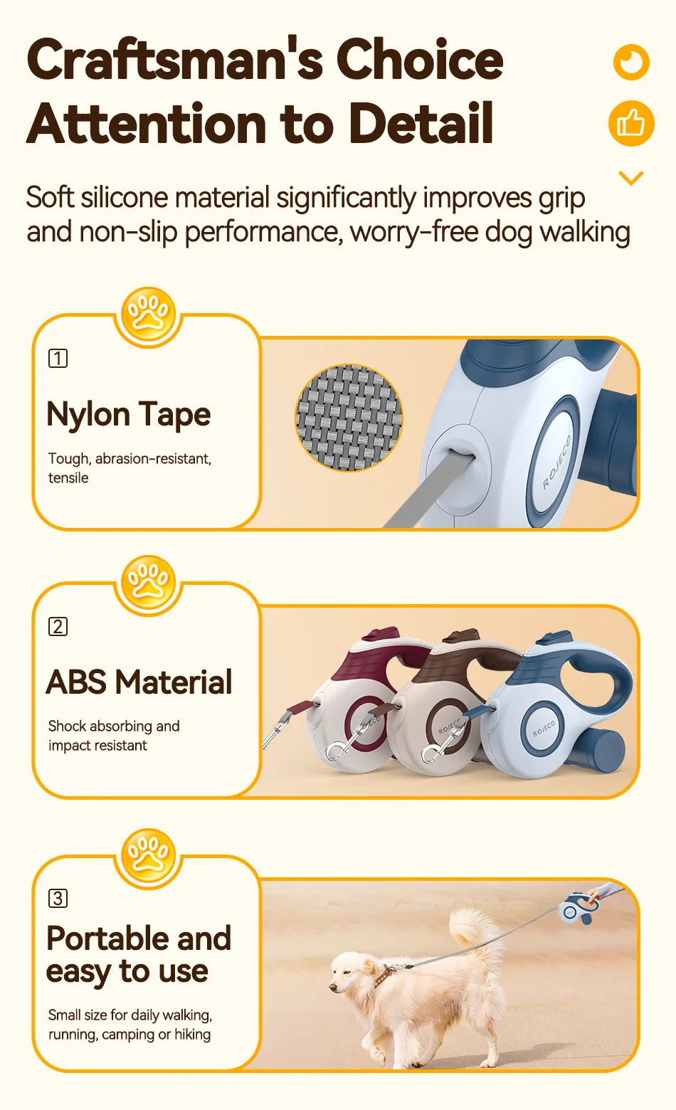 Retractable Dog Leash with Lock – Smooth Extendable Control for Daily Walks