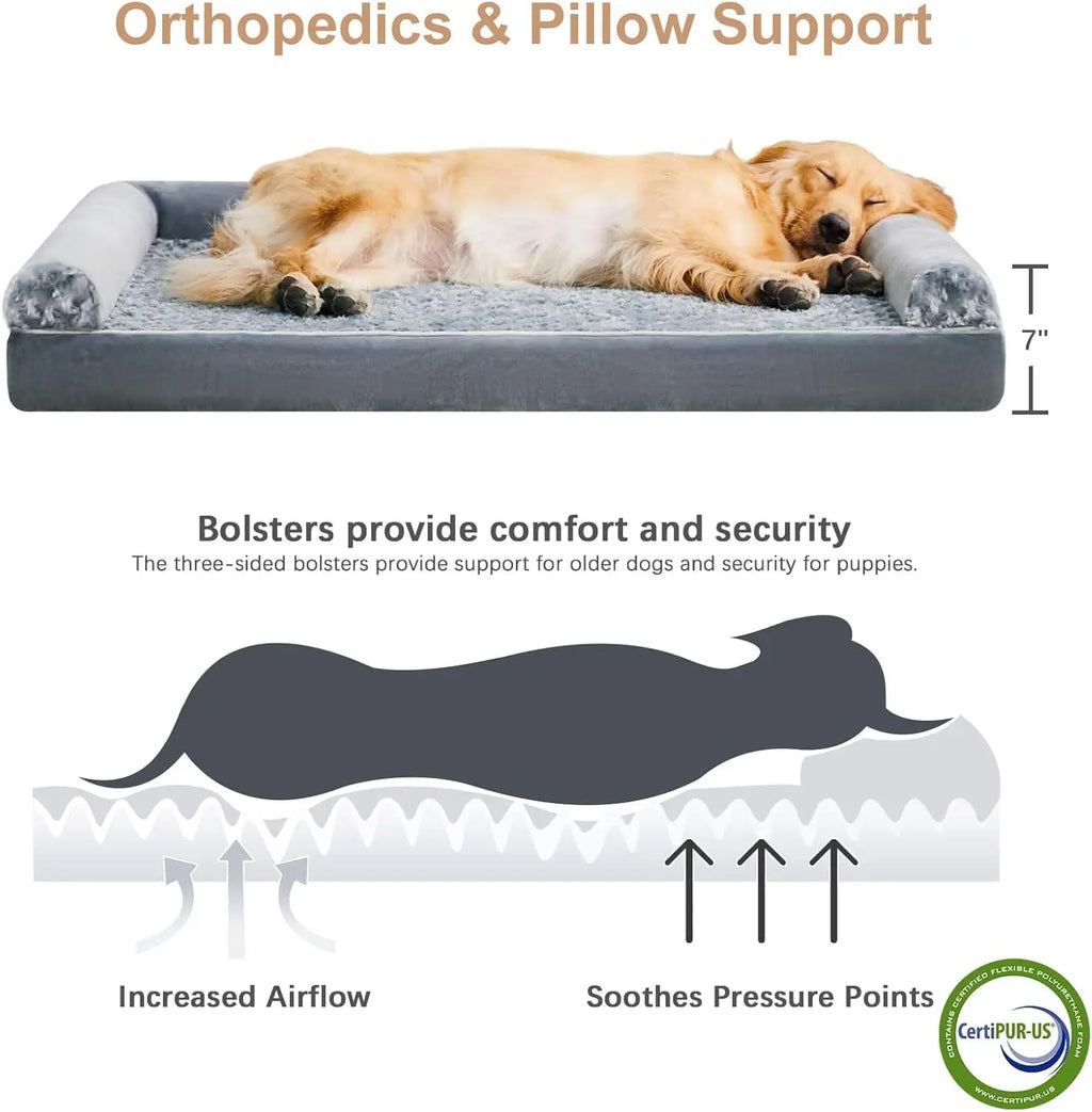 Orthopedic Waterproof Dog Bed – Sofa-Style Support with Removable Washable Cover (Large Dogs)