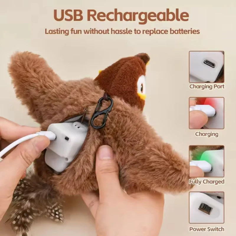 Interactive Flapping Bird Cat Toy with Catnip – Touch-Activated Rechargeable Plush Toy for Indoor Cats