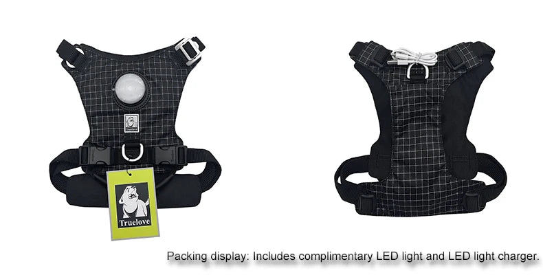 LED Dog Harness with Tracker Holder – Adjustable Night-Safety Harness for Outdoor Use