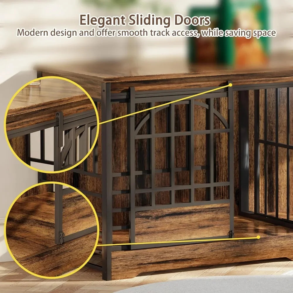 Furniture-Style Double Dog Crate – Extra-Large Indoor Kennel with Divider for Two Dogs