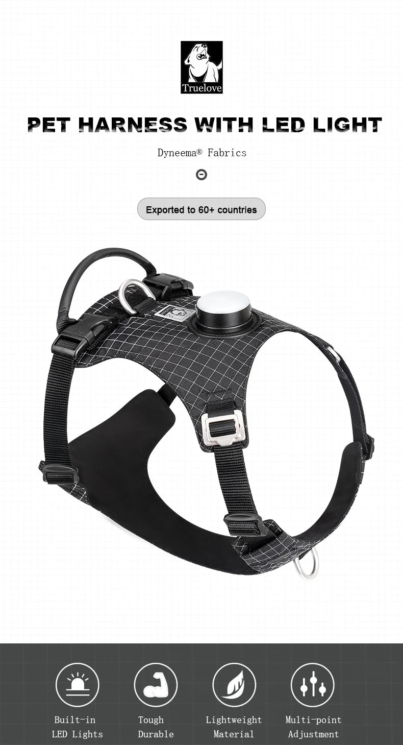 LED Dog Harness with Tracker Holder – Adjustable Night-Safety Harness for Outdoor Use