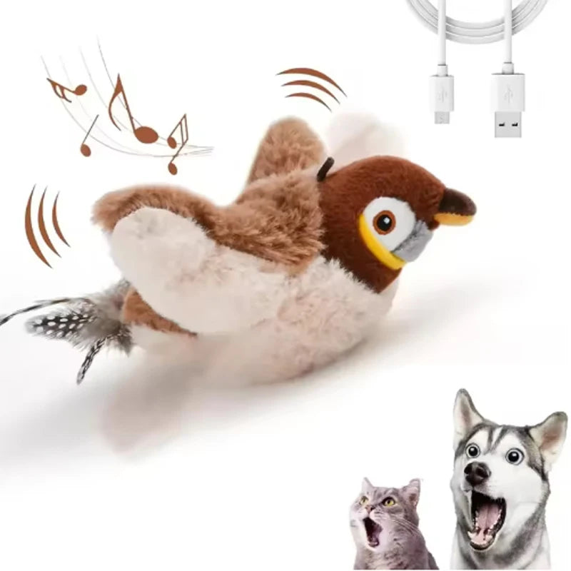 Interactive Flapping Bird Cat Toy with Catnip – Touch-Activated Rechargeable Plush Toy for Indoor Cats
