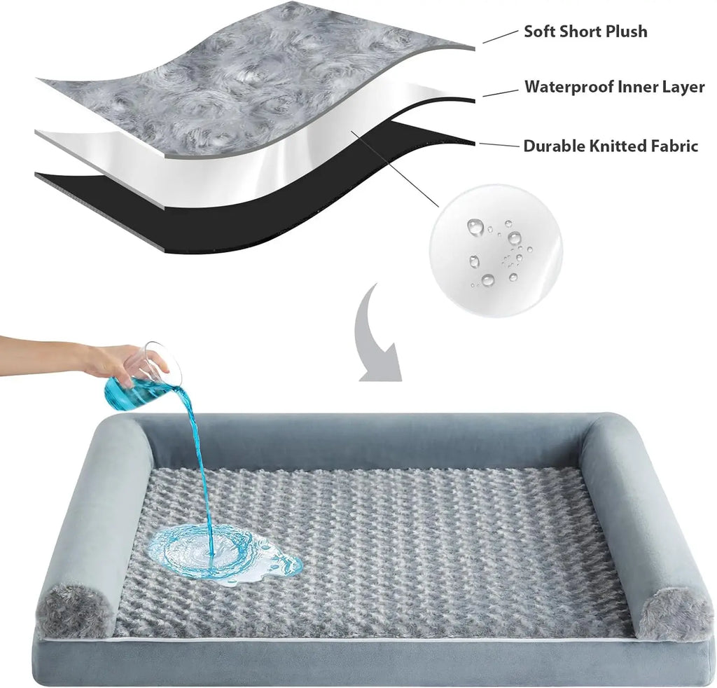 Orthopedic Waterproof Dog Bed – Sofa-Style Support with Removable Washable Cover (Large Dogs)