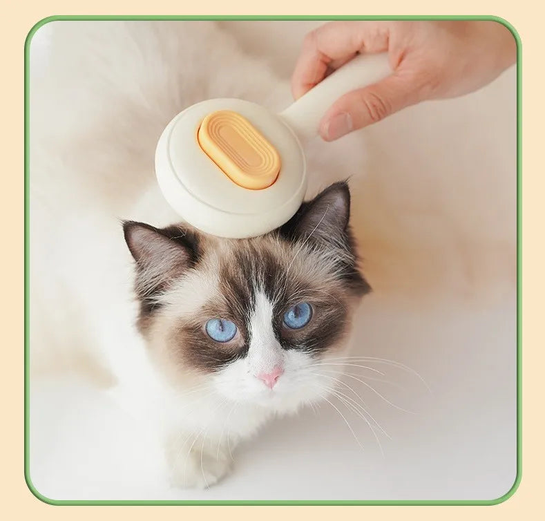 Self-Cleaning Cat Grooming Brush – One-Click Deshedding & Massage Comb for Cats