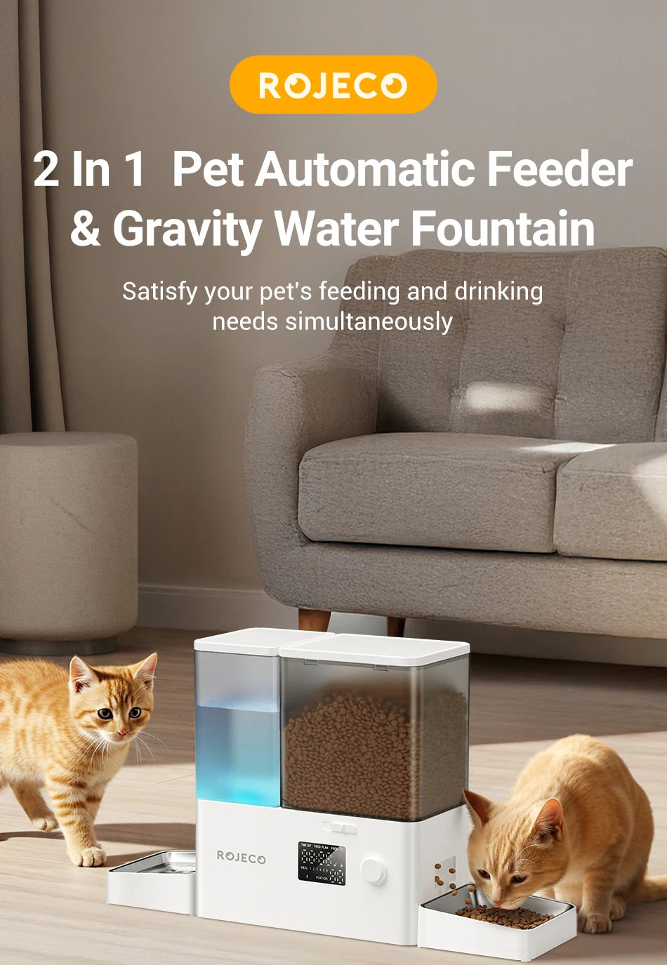 2-in-1 Automatic Pet Feeder & Water Fountain – 8.5L Large Capacity Gravity Food & Fresh Water Dispenser for Cats & Dogs