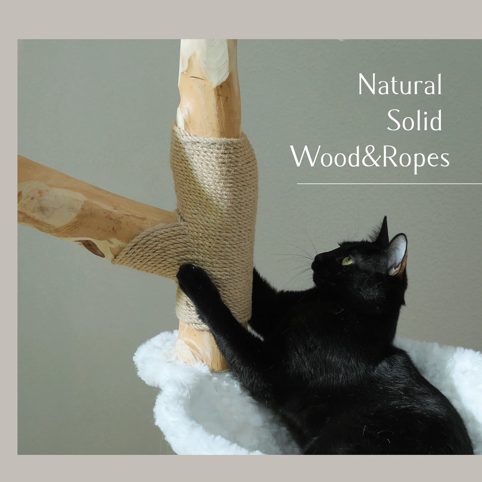 Luxury Wooden Cat Tree for Large Cats – Modern Cat Tower with Wicker Baskets, Scratching Posts & Soft Hammock