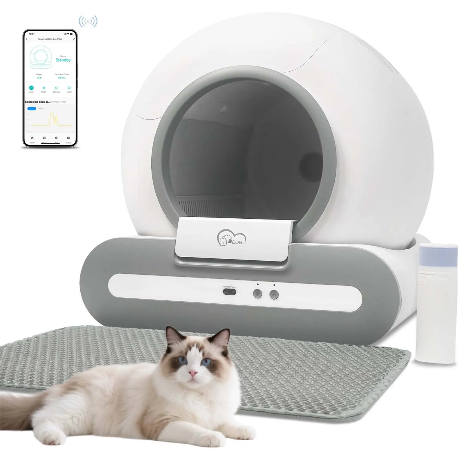 DOEL Self-Cleaning Cat Litter Box with App Control – Large Capacity, Multi-Cat Friendly