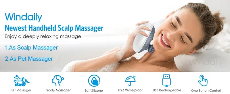 Electric Scalp & Body Massager – Deep Kneading Vibrations for Humans & Pets