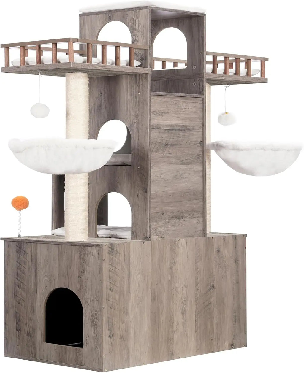 Large Cat Tree with Hidden Litter Box Enclosure – Heavy-Duty Modern Cat Tower with Scratching Posts (Up to 20 lbs)