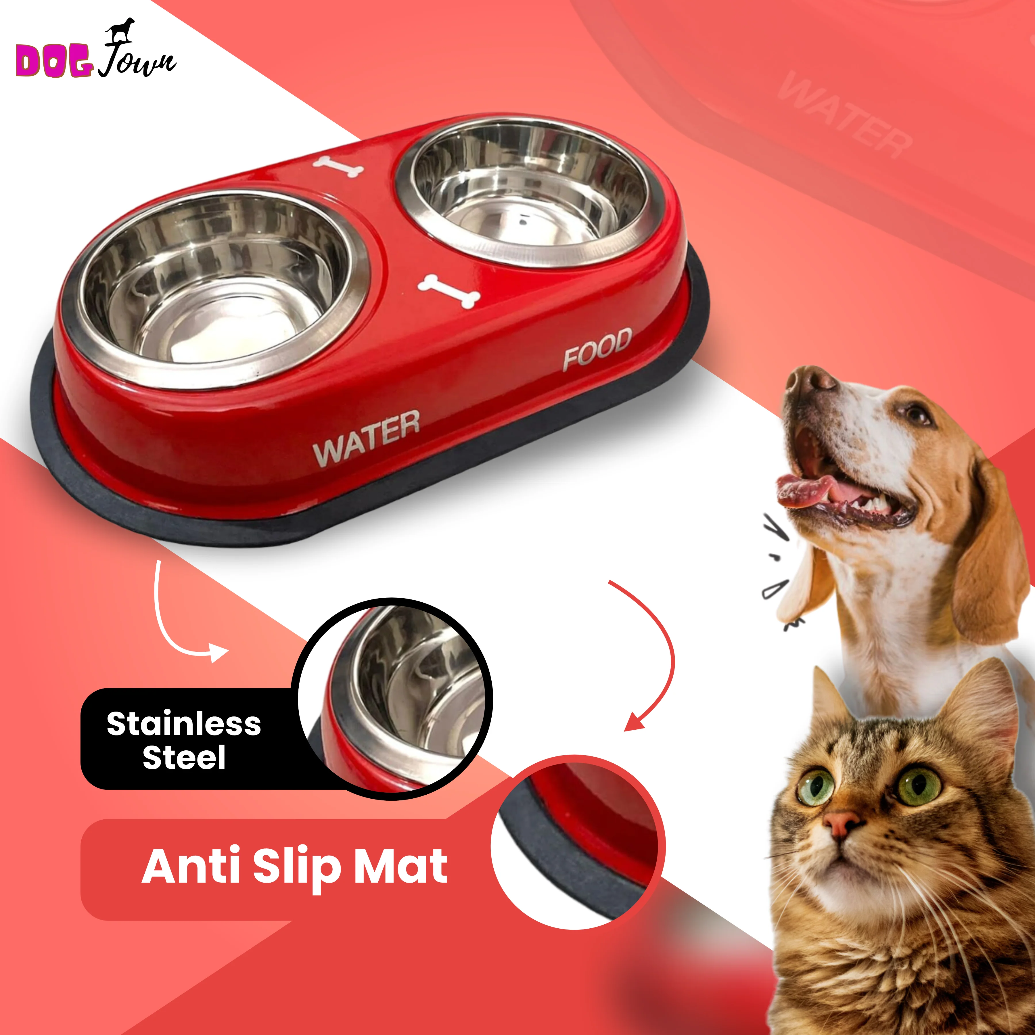 Premium 2-in-1 Stainless Steel Double Pet Bowl | Anti-Skid Food & Water Feeder