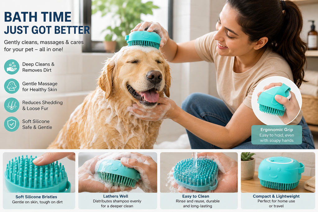 Premium Silicone Pet Grooming Brush for Dogs & Cats | Bath & Massage Brush