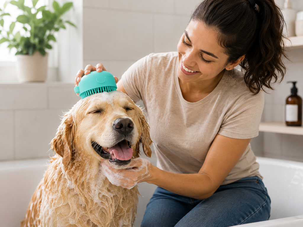 Premium Silicone Pet Grooming Brush for Dogs & Cats | Bath & Massage Brush