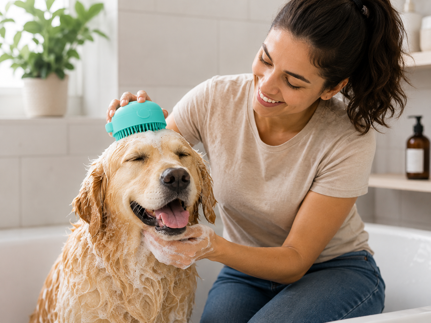 Premium Silicone Pet Grooming Brush for Dogs & Cats | Bath & Massage Brush